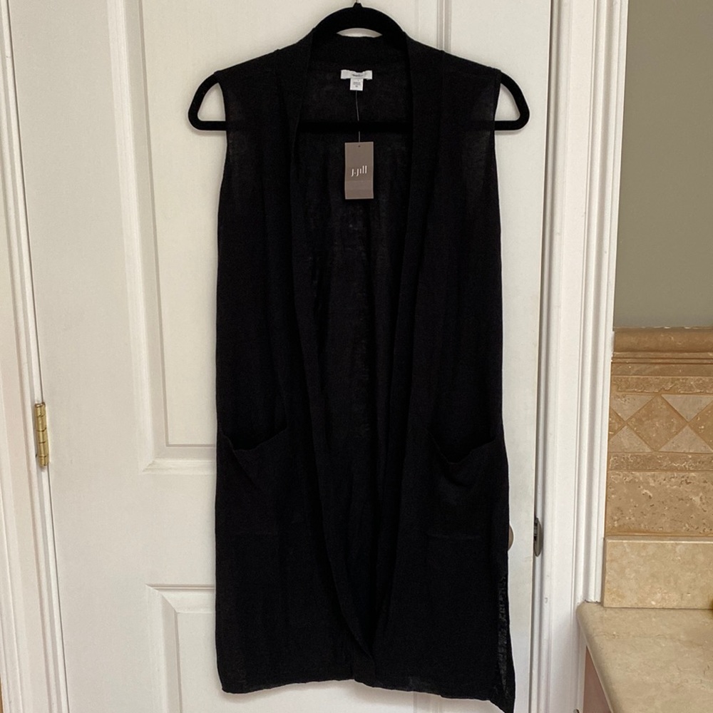 BNWT J. Jill long black cardigan vest with pockets